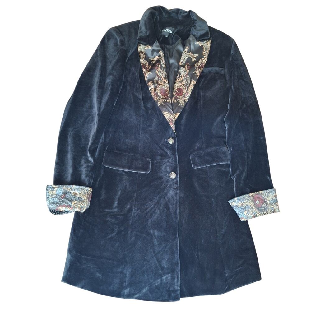 ​FuTario Black Velvet Coat M Tapestry Brocade Deadstock Rare NWOT Steampunk Goth